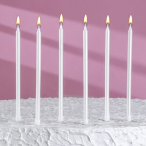 Свечи в торт «Ройс», 6 шт, 13 см, жемчужный металлик