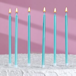 Свечи в торт «Ройс», 6 шт, высокие, 13 см, небесно-голубой металлик