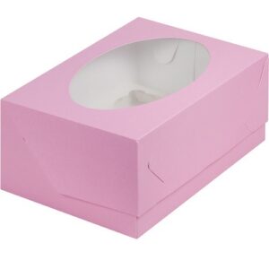 Коробка для капкейков 6 шт с окошком 235*160*100 мм (розовый)