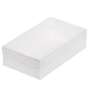 Коробка для зефира, тортов и пирожных с пластик крышкой 250*150*70 мм (белая)
