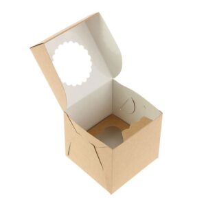Коробка для капкейков 1 шт с окошком 100*100*100 мм (крафт)