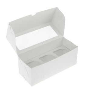 Коробка для капкейков 3 шт с окошком 240*100*100 мм (белая)