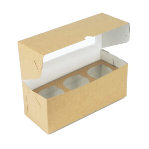 Коробка для капкейков 3 шт с окошком 240*100*100 мм (крафт)