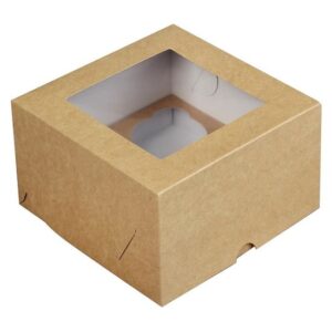 Коробка для капкейков 4 шт с окошком 160*160*100 мм (крафт)