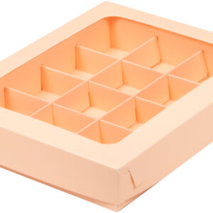Коробка для конфет 12 шт с пластиковой крышкой 190*150*30 (персик)