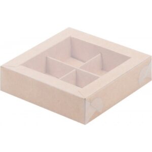 Коробка для конфет 4 шт с пластиковой крышкой 120*120*30 (крафт)