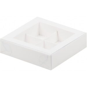 Коробка для конфет 4 шт с пластиковой крышкой 120*120*30 (белая)