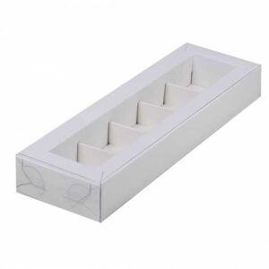 Коробка для конфет 5 шт с пластиковой крышкой 235*70*30 (белая)