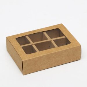 Коробка для конфет 6 шт с обечайкой (с окном) 137*96*37 (крафт)