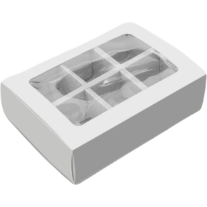 Коробка для конфет 6 шт с обечайкой (с окном) 137*96*37 (белая)