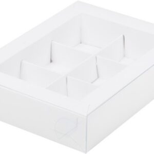 Коробка для конфет 6 шт с пластиковой крышкой 155*115*30 (белая)