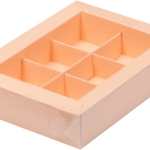 Коробка для конфет 6 шт с пластиковой крышкой 155*115*30 (персик)