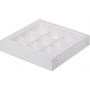 Коробка для конфет 9 шт с пластиковой крышкой 136*136*37 (белая)