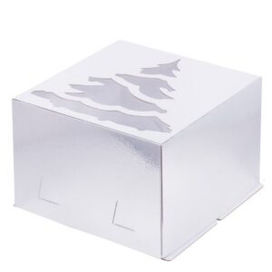 Коробка для торта с окном ХЭ «Елка» 300*300*190 (серебро)
