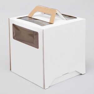 Коробка для торта с ручкой и окном гофрокартон 280*280*300 (белая)