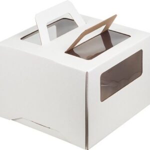 Коробка для торта с ручкой и окном гофрокартон 260*260*200 (белая)