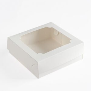 Коробка под зефир и печенье с окошком 200*200*70 мм (белая)